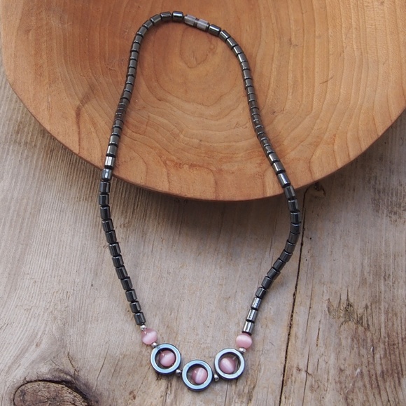 Fashion Jewelry Jewelry - Pink Cats Eye Gunmetal Gray Pendant Necklace